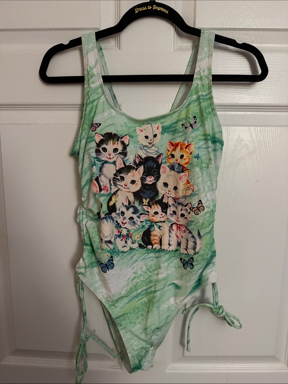 Womens One-Piece Swimsuit with Cute Kittens - Mint Green